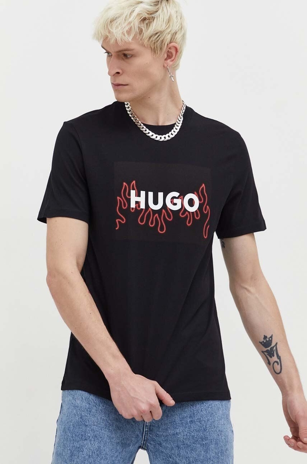 Czarny t-shirt Hugo Boss z nadrukiem z krótkim rękawem