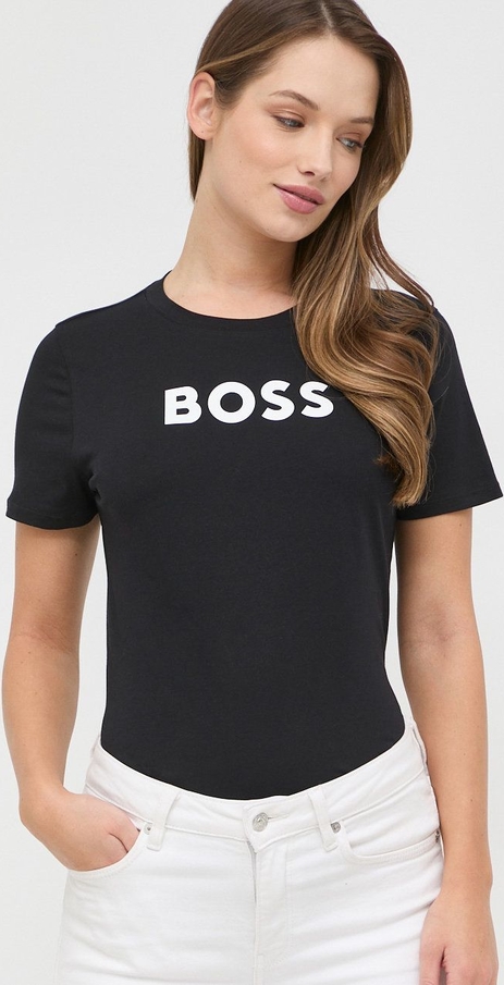 Czarny t-shirt Hugo Boss z okrągłym dekoltem w młodzieżowym stylu z bawełny