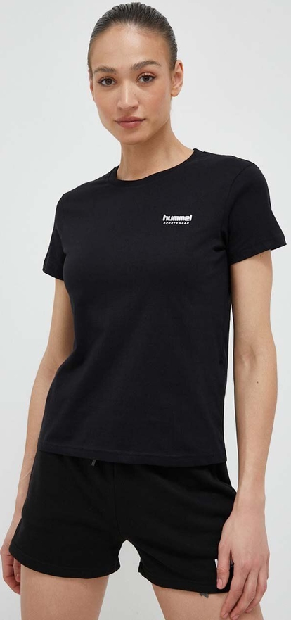 Czarny t-shirt Hummel w sportowym stylu z okrągłym dekoltem