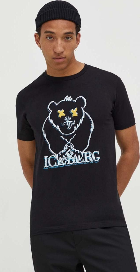 Czarny t-shirt Iceberg w młodzieżowym stylu z krótkim rękawem z nadrukiem