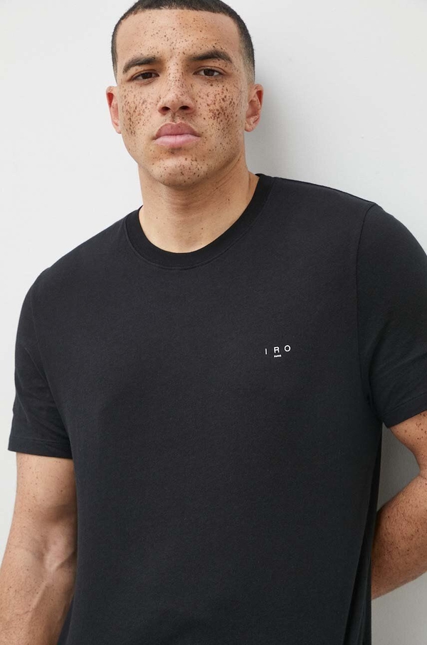 Czarny t-shirt Iro z bawełny z krótkim rękawem w stylu casual