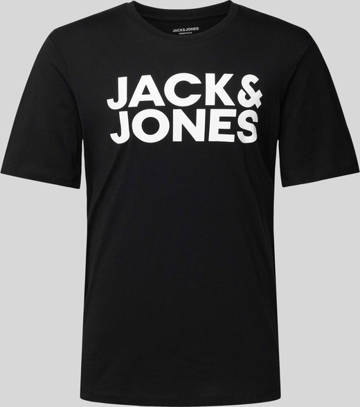 Czarny t-shirt Jack & Jones w młodzieżowym stylu z bawełny z krótkim rękawem