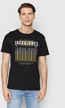 Czarny t-shirt Jack & Jones z krótkim rękawem w młodzieżowym stylu