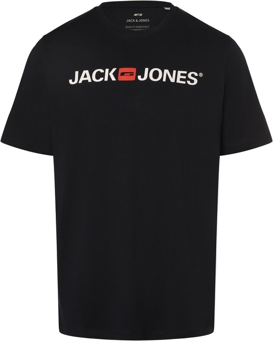 Czarny t-shirt Jack & Jones z krótkim rękawem z nadrukiem z dżerseju