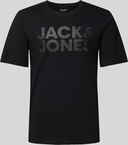 Czarny t-shirt Jack & Jones z nadrukiem z bawełny w młodzieżowym stylu