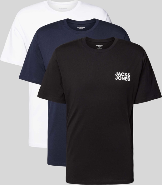 Czarny t-shirt Jack & Jones z nadrukiem z bawełny z krótkim rękawem