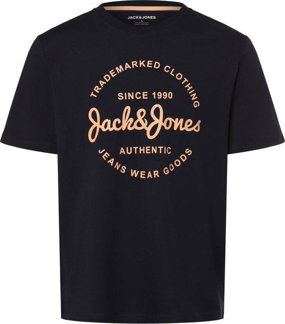 Czarny t-shirt Jack & Jones z nadrukiem z krótkim rękawem z bawełny