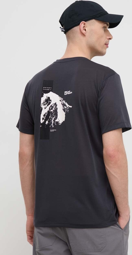 Czarny t-shirt Jack Wolfskin z krótkim rękawem w sportowym stylu