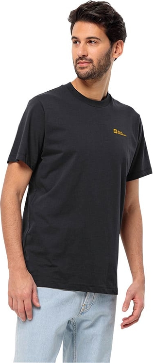 Czarny t-shirt Jack Wolfskin z krótkim rękawem w stylu casual z bawełny
