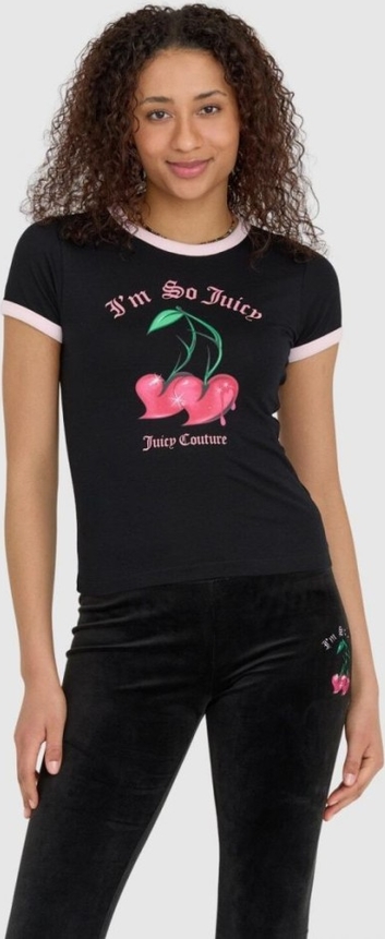 Czarny t-shirt Juicy Couture w młodzieżowym stylu z okrągłym dekoltem