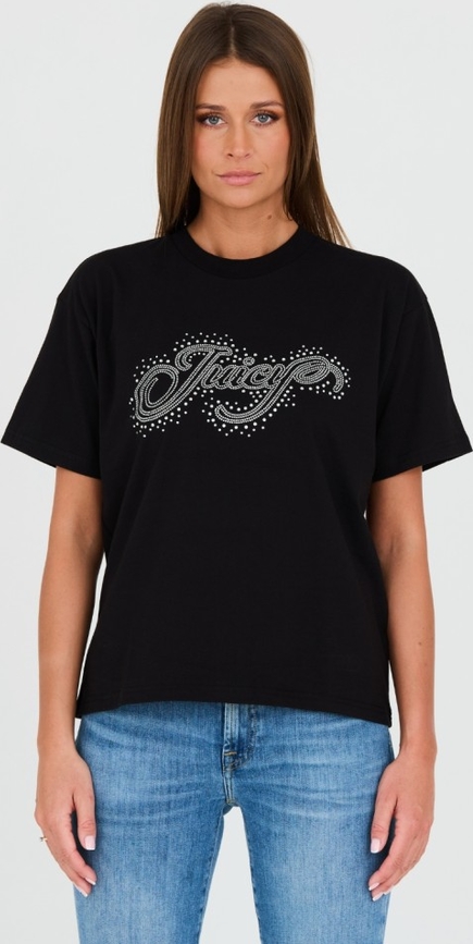 Czarny t-shirt Juicy Couture z krótkim rękawem w młodzieżowym stylu z okrągłym dekoltem