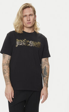 Czarny t-shirt Just Cavalli w młodzieżowym stylu z krótkim rękawem