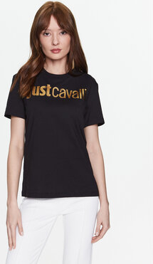 Czarny t-shirt Just Cavalli w młodzieżowym stylu z okrągłym dekoltem
