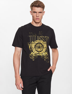 Czarny t-shirt Just Cavalli z nadrukiem w młodzieżowym stylu z krótkim rękawem