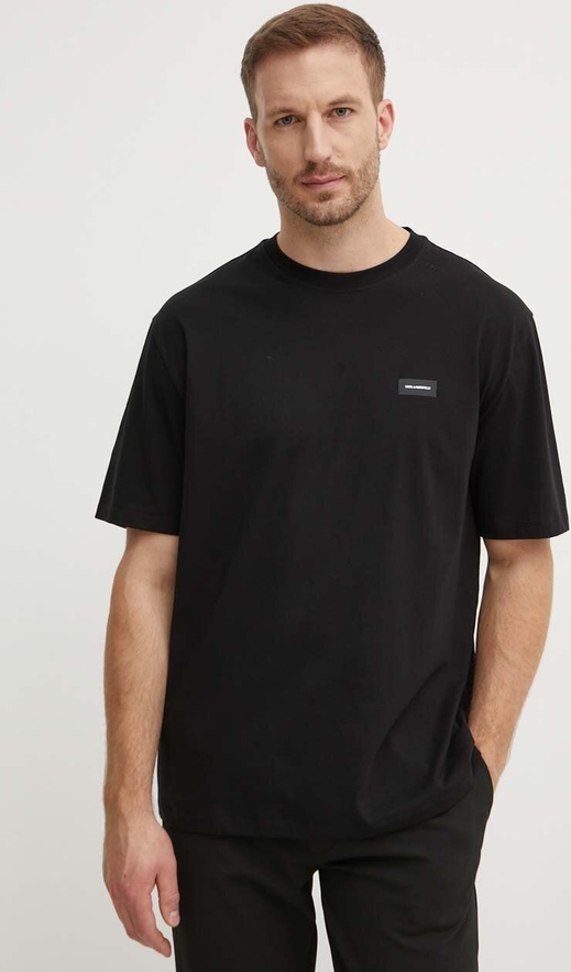 Czarny t-shirt Karl Lagerfeld w stylu casual z bawełny z krótkim rękawem