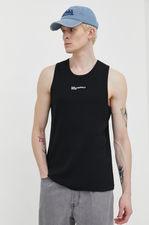 Czarny t-shirt Karl Lagerfeld w stylu casual z krótkim rękawem
