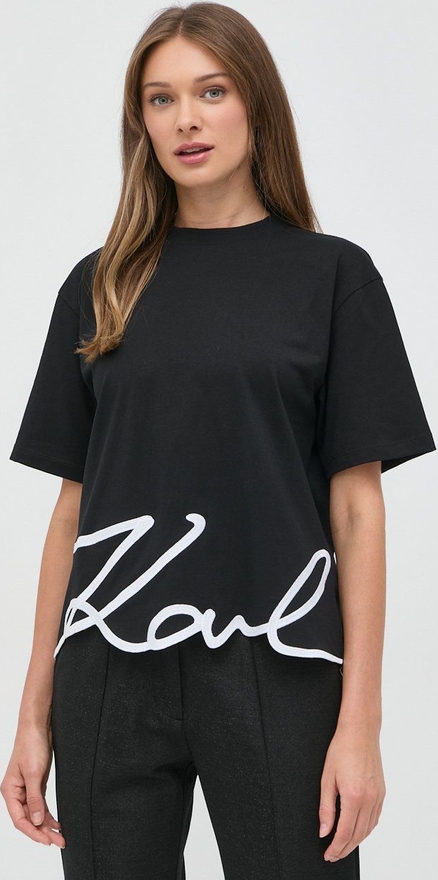 Czarny t-shirt Karl Lagerfeld z bawełny w młodzieżowym stylu