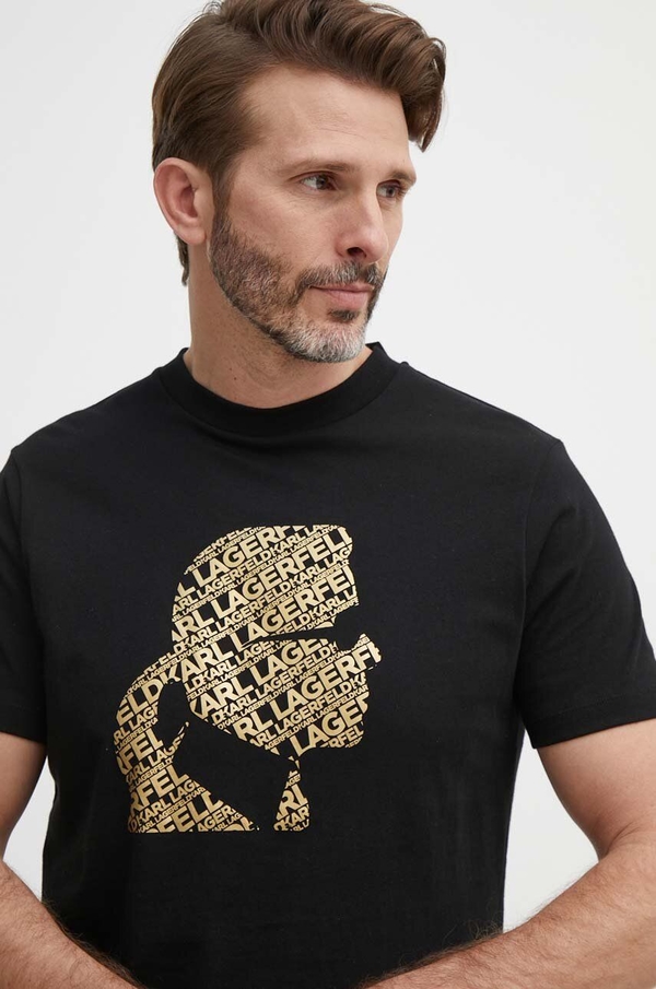 Czarny t-shirt Karl Lagerfeld z bawełny w młodzieżowym stylu z nadrukiem