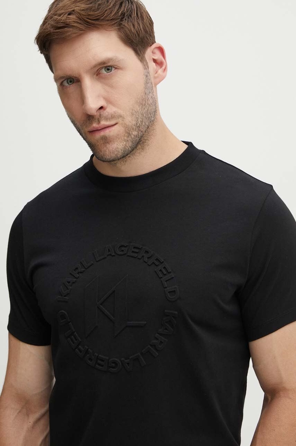 Czarny t-shirt Karl Lagerfeld z bawełny w stylu casual z krótkim rękawem