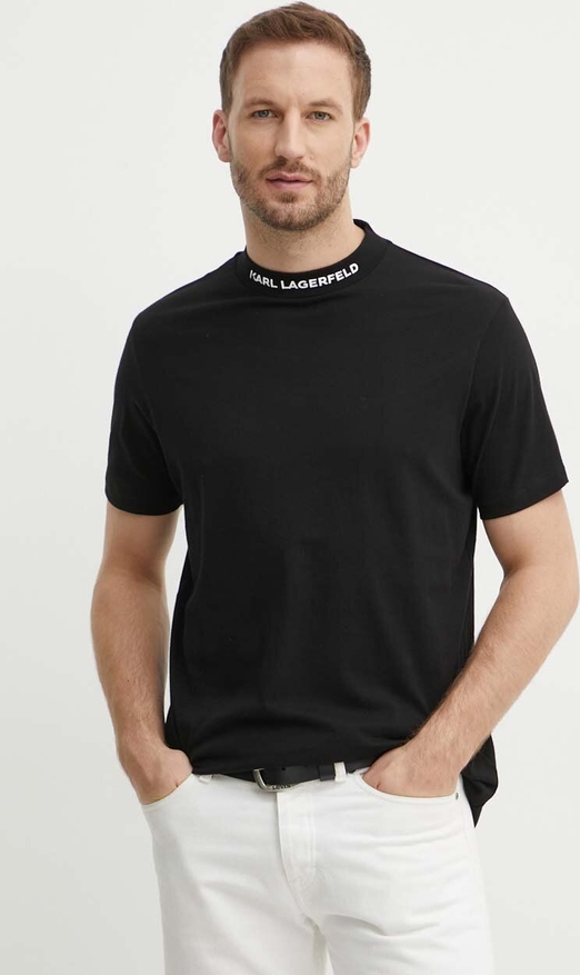 Czarny t-shirt Karl Lagerfeld z bawełny z krótkim rękawem
