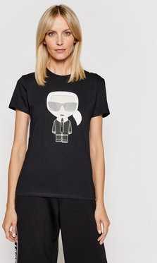 Czarny t-shirt Karl Lagerfeld z bawełny z okrągłym dekoltem z krótkim rękawem
