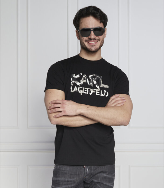 Czarny t-shirt Karl Lagerfeld z krótkim rękawem w młodzieżowym stylu z bawełny