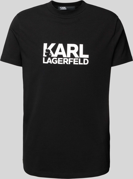 Czarny t-shirt Karl Lagerfeld z krótkim rękawem z nadrukiem w młodzieżowym stylu