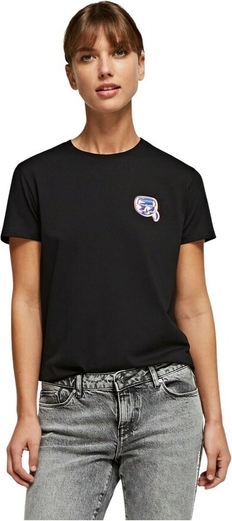 Czarny t-shirt Karl Lagerfeld z krótkim rękawem z okrągłym dekoltem