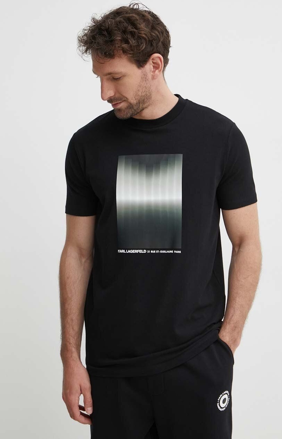 Czarny t-shirt Karl Lagerfeld z nadrukiem z krótkim rękawem