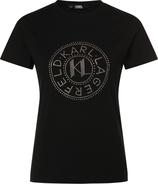 Czarny t-shirt Karl Lagerfeld z okrągłym dekoltem z krótkim rękawem w młodzieżowym stylu
