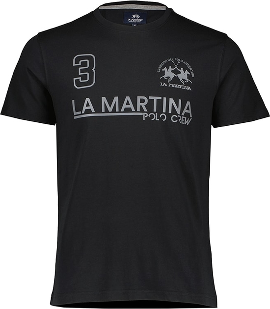 Czarny t-shirt La Martina z bawełny z krótkim rękawem