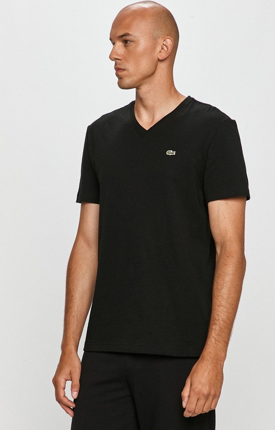 Czarny t-shirt Lacoste w stylu casual z krótkim rękawem
