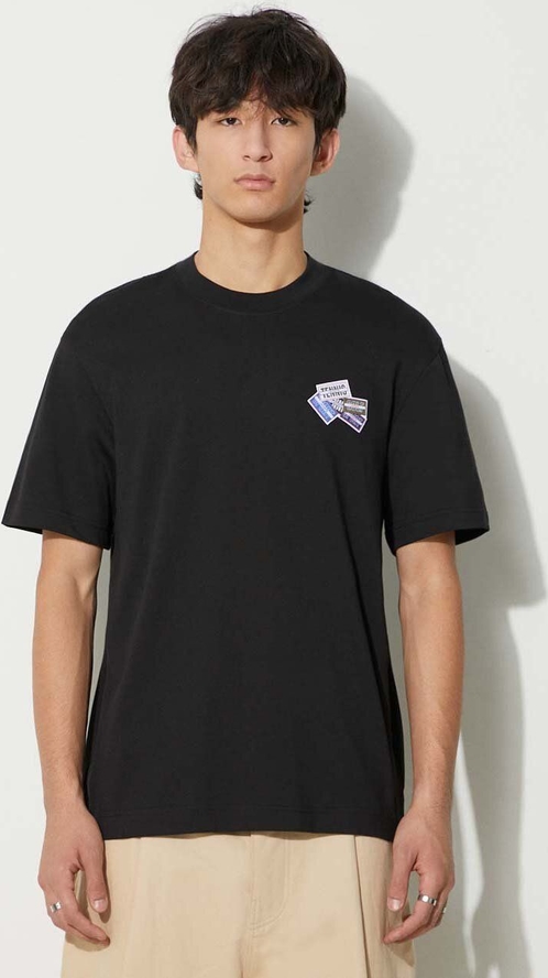 Czarny t-shirt Lacoste w stylu casual z krótkim rękawem z bawełny