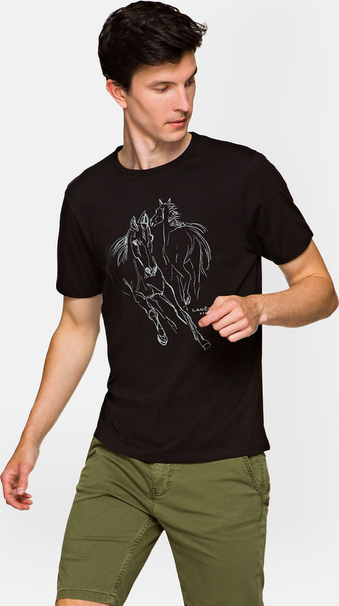 Czarny t-shirt LANCERTO z nadrukiem w młodzieżowym stylu z bawełny