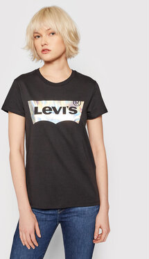 Czarny t-shirt Levis w młodzieżowym stylu z okrągłym dekoltem z krótkim rękawem