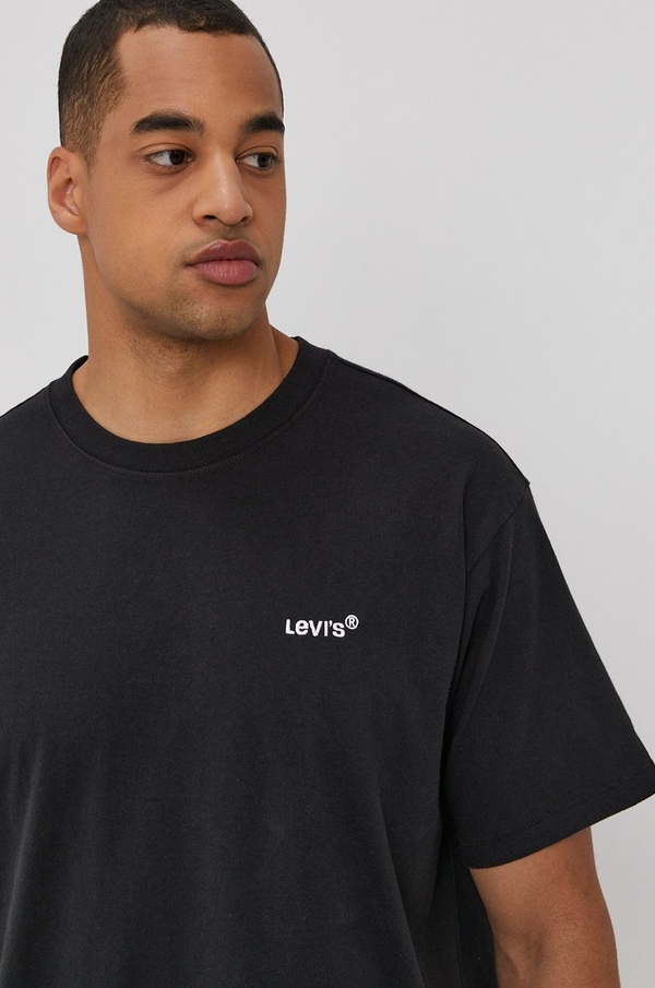Czarny t-shirt Levis w stylu casual z bawełny z krótkim rękawem