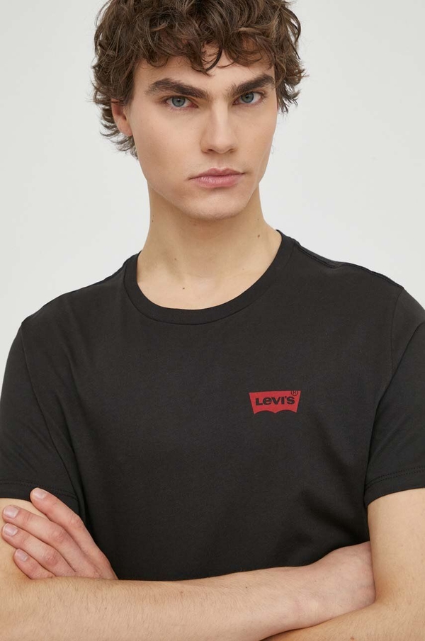 Czarny t-shirt Levis z bawełny w stylu casual z nadrukiem