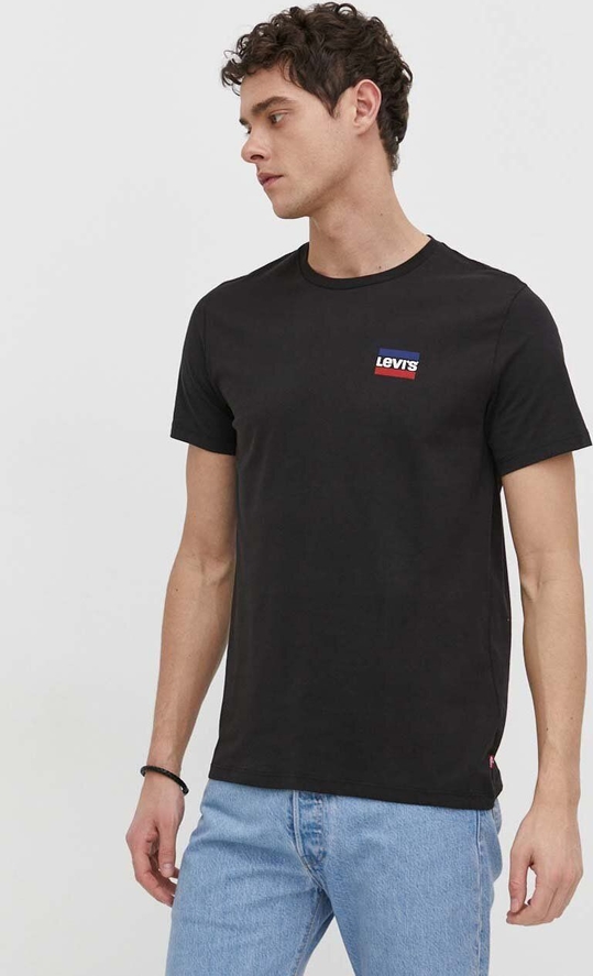 Czarny t-shirt Levis z bawełny z nadrukiem w stylu casual