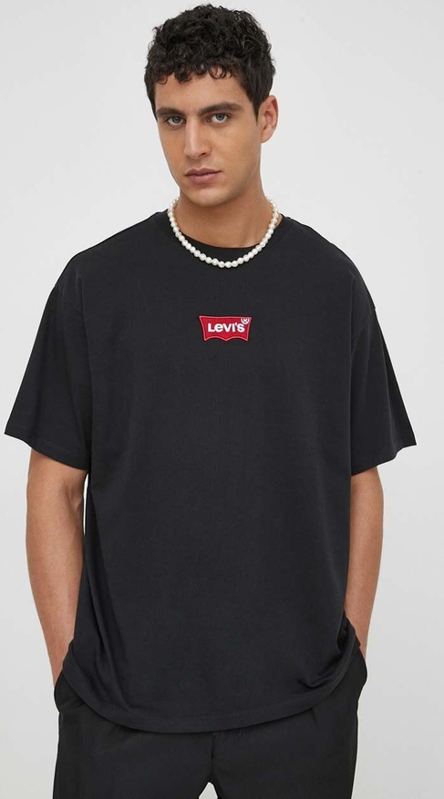 Czarny t-shirt Levis z krótkim rękawem w stylu vintage