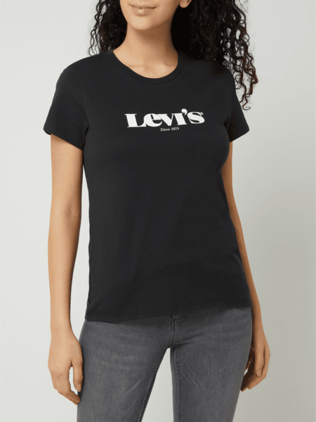 Czarny t-shirt Levis z okrągłym dekoltem w młodzieżowym stylu z krótkim rękawem
