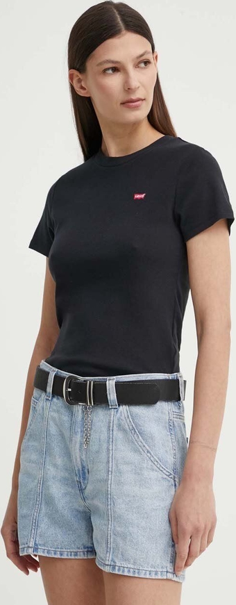 Czarny t-shirt Levis z okrągłym dekoltem z krótkim rękawem w stylu casual