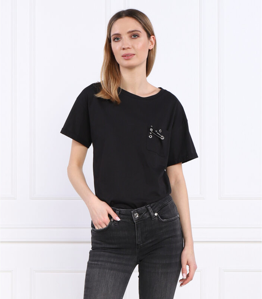 Czarny t-shirt Liu-Jo w stylu casual z bawełny z krótkim rękawem