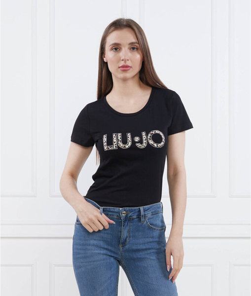 Czarny t-shirt Liu-Jo z bawełny w młodzieżowym stylu z krótkim rękawem
