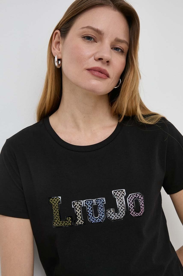 Czarny t-shirt Liu-Jo z okrągłym dekoltem