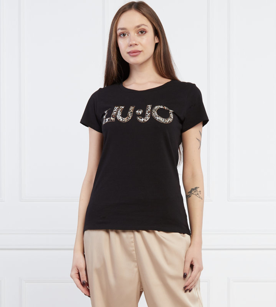 Czarny t-shirt Liu-Jo z okrągłym dekoltem w młodzieżowym stylu