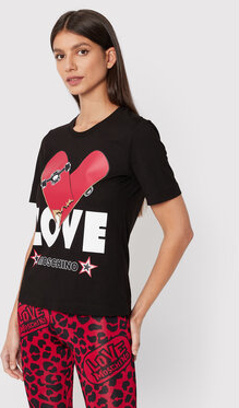 Czarny t-shirt Love Moschino z okrągłym dekoltem z krótkim rękawem