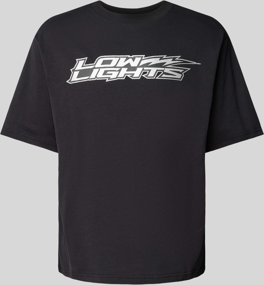 Czarny t-shirt Low Lights Studios z nadrukiem z bawełny z krótkim rękawem