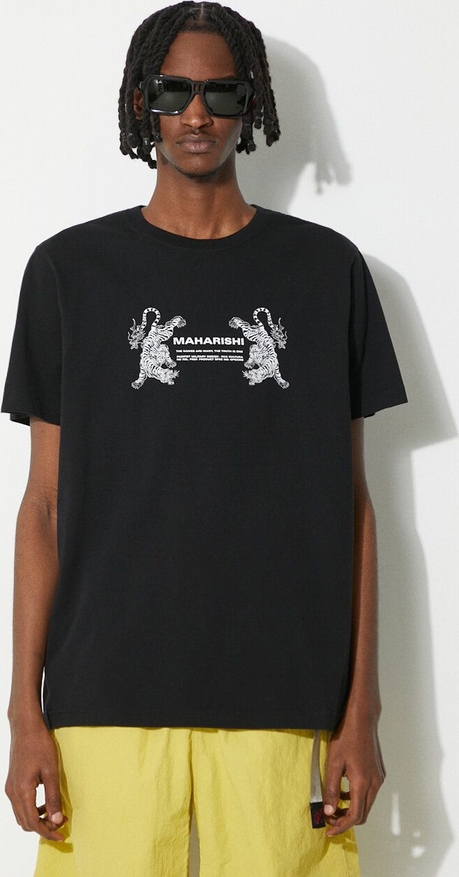 Czarny t-shirt Maharishi z krótkim rękawem z nadrukiem z bawełny