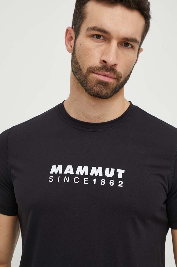 Czarny t-shirt Mammut z nadrukiem w młodzieżowym stylu