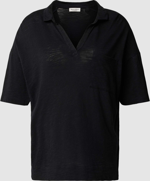 Czarny t-shirt Marc O'Polo z krótkim rękawem z dekoltem w kształcie litery v